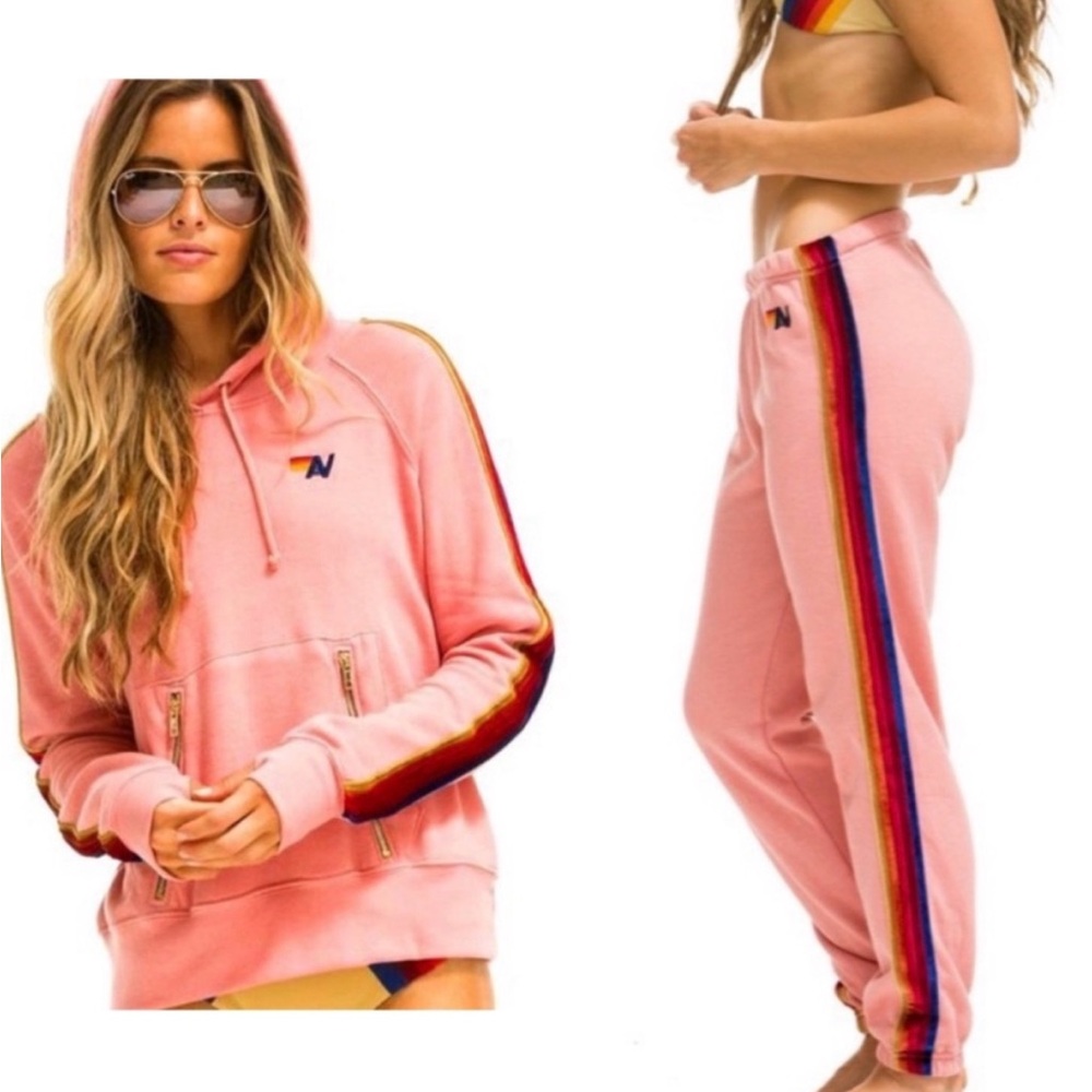 Aviator Nation rare color Classic Velvet Stripe Set. Small top Med bottom